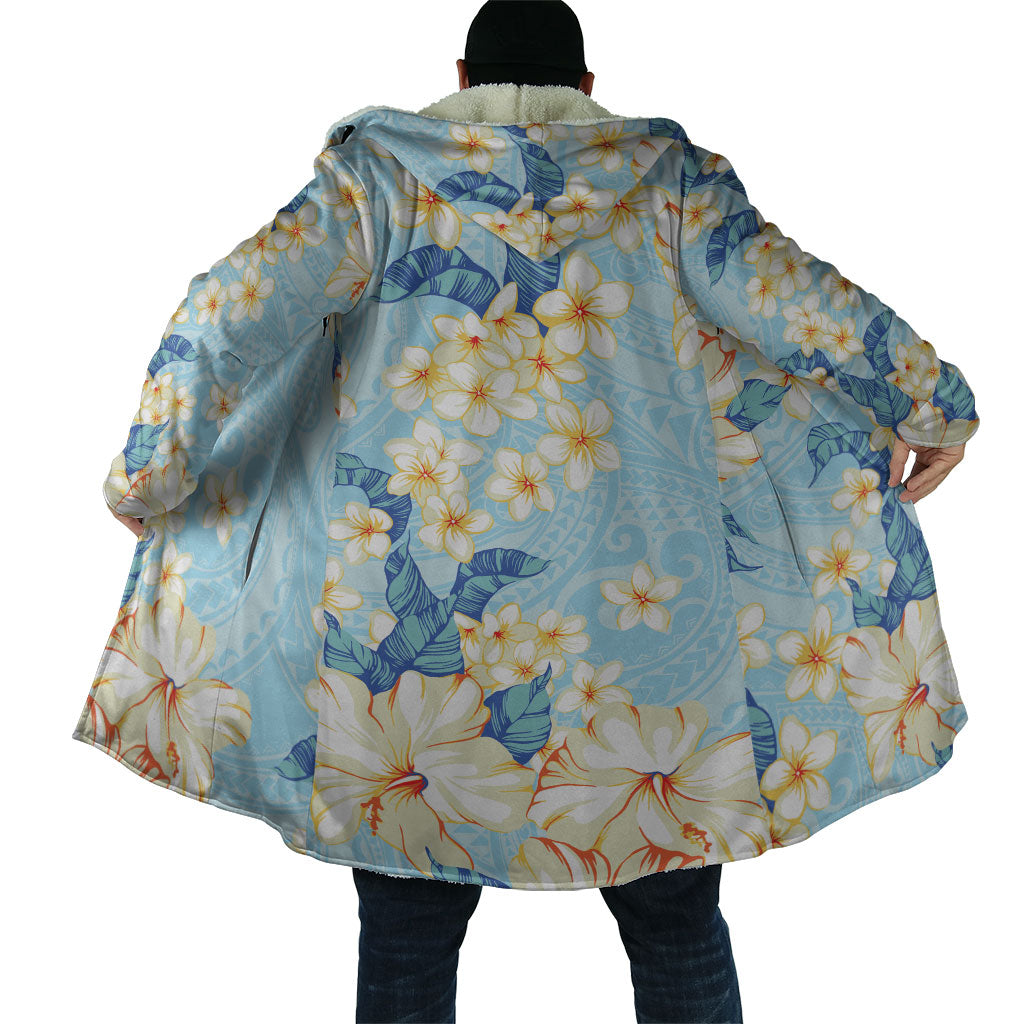 Hawaii Hibiscus Plumeria Blue Cloak Polynesian Pattern