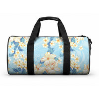 Hawaii Hibiscus Plumeria Blue Duffle Bag Polynesian Pattern