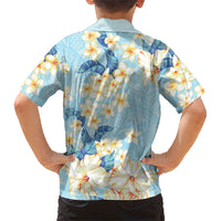 Hawaii Hibiscus Plumeria Blue Family Matching Short Sleeve Bodycon Dress and Hawaiian Shirt Polynesian Pattern LT01 - Polynesian Pride