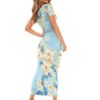 Hawaii Hibiscus Plumeria Blue Family Matching Short Sleeve Bodycon Dress and Hawaiian Shirt Polynesian Pattern LT01 - Polynesian Pride