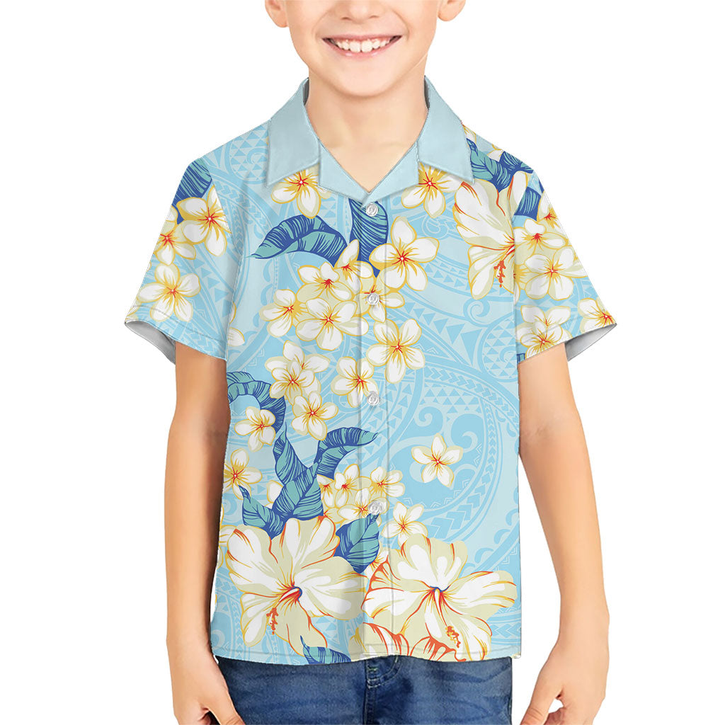 Hawaii Hibiscus Plumeria Blue Family Matching Short Sleeve Bodycon Dress and Hawaiian Shirt Polynesian Pattern LT01 Son's Shirt Blue - Polynesian Pride