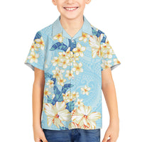 Hawaii Hibiscus Plumeria Blue Family Matching Short Sleeve Bodycon Dress and Hawaiian Shirt Polynesian Pattern LT01 Son's Shirt Blue - Polynesian Pride