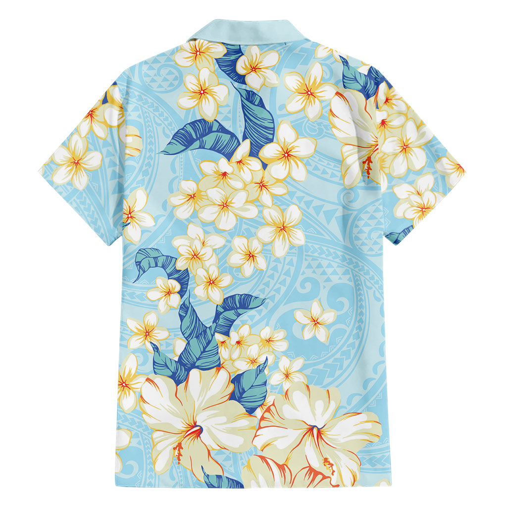 Hawaii Hibiscus Plumeria Blue Family Matching Summer Maxi Dress and Hawaiian Shirt Polynesian Pattern