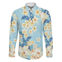 Hawaii Hibiscus Plumeria Blue Family Matching Summer Maxi Dress and Hawaiian Shirt Polynesian Pattern