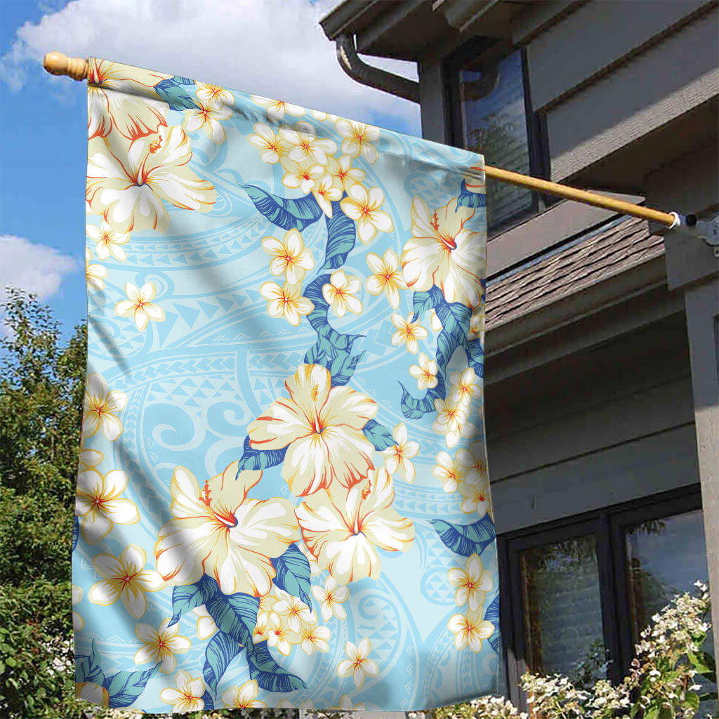 Hawaii Hibiscus Plumeria Blue Garden Flag Polynesian Pattern LT01 - Polynesian Pride