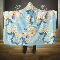 Hawaii Hibiscus Plumeria Blue Hooded Blanket Polynesian Pattern