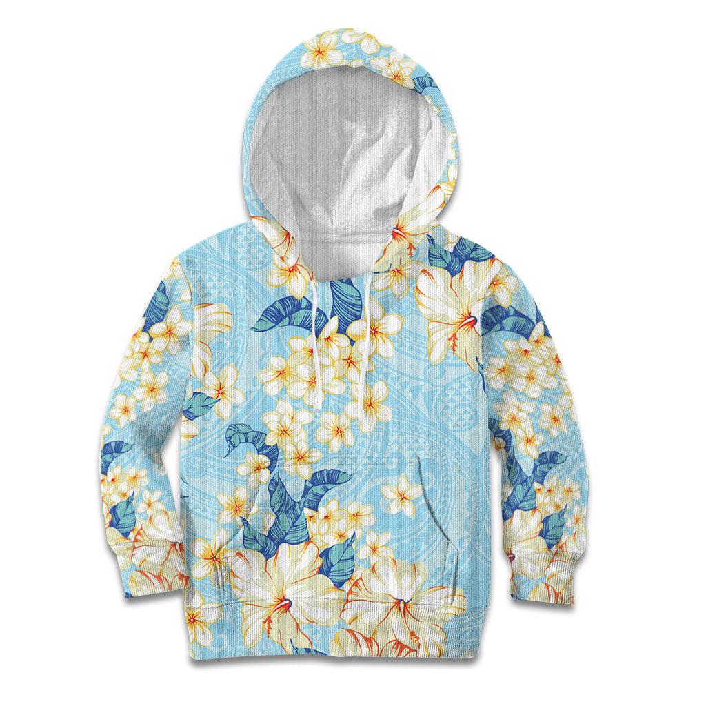 Hawaii Hibiscus Plumeria Blue Kid Hoodie Polynesian Pattern LT01 Hoodie Blue - Polynesian Pride