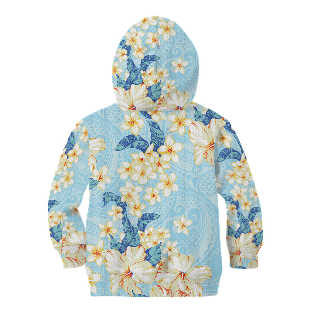 Hawaii Hibiscus Plumeria Blue Kid Hoodie Polynesian Pattern LT01 - Polynesian Pride