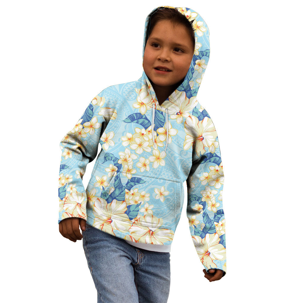Hawaii Hibiscus Plumeria Blue Kid Hoodie Polynesian Pattern LT01 - Polynesian Pride