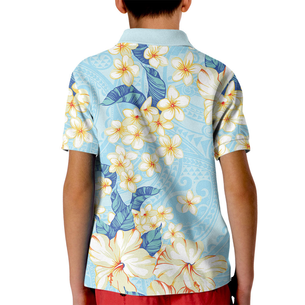 Hawaii Hibiscus Plumeria Blue Kid Polo Shirt Polynesian Pattern LT01 - Polynesian Pride