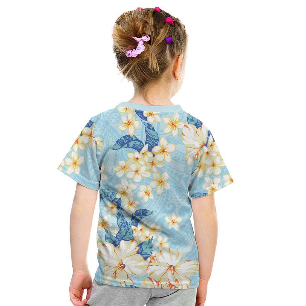 Hawaii Hibiscus Plumeria Blue Kid T Shirt Polynesian Pattern LT01 - Polynesian Pride
