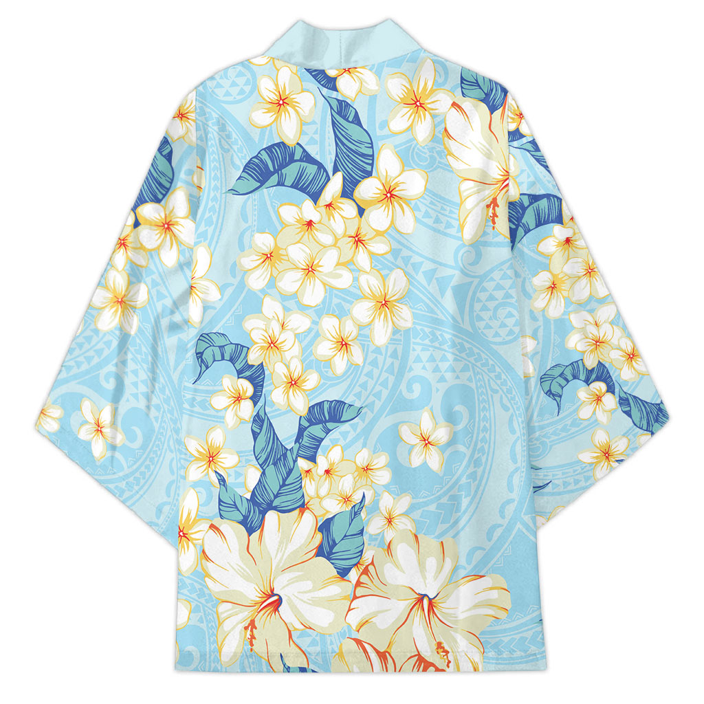 Hawaii Hibiscus Plumeria Blue Kimono Polynesian Pattern LT01 - Polynesian Pride