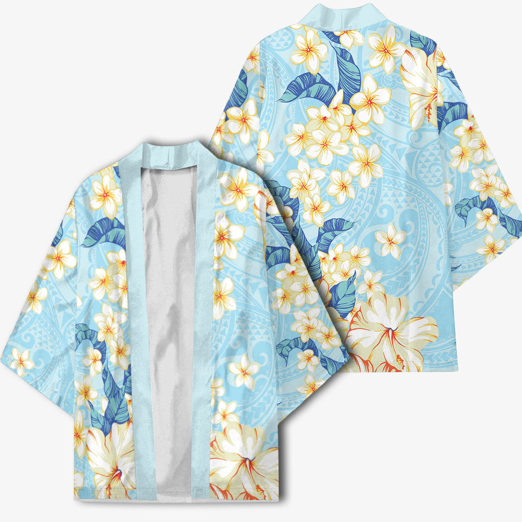 Hawaii Hibiscus Plumeria Blue Kimono Polynesian Pattern LT01 - Polynesian Pride