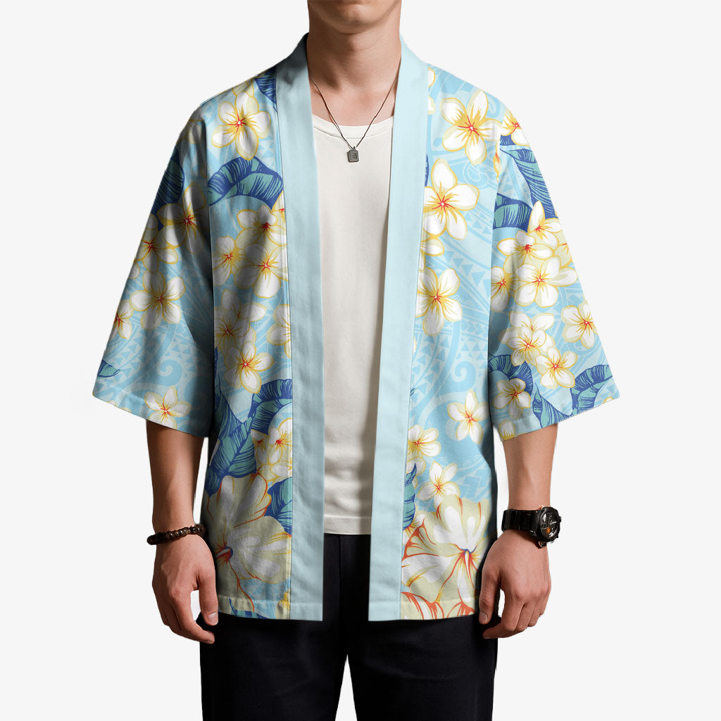 Hawaii Hibiscus Plumeria Blue Kimono Polynesian Pattern LT01 - Polynesian Pride
