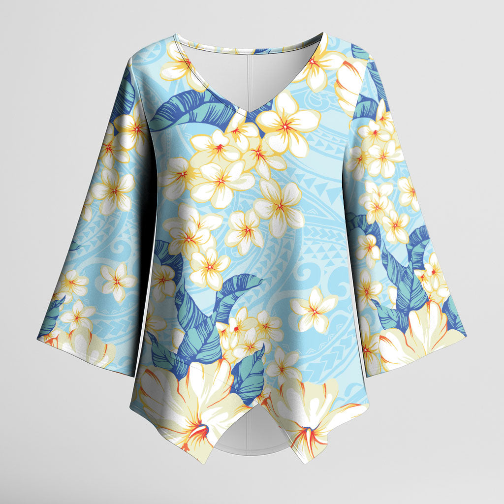 Hawaii Hibiscus Plumeria Blue Kimono Sleeve Blouse Polynesian Pattern LT01 Female Blue - Polynesian Pride