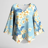 Hawaii Hibiscus Plumeria Blue Kimono Sleeve Blouse Polynesian Pattern LT01 Female Blue - Polynesian Pride