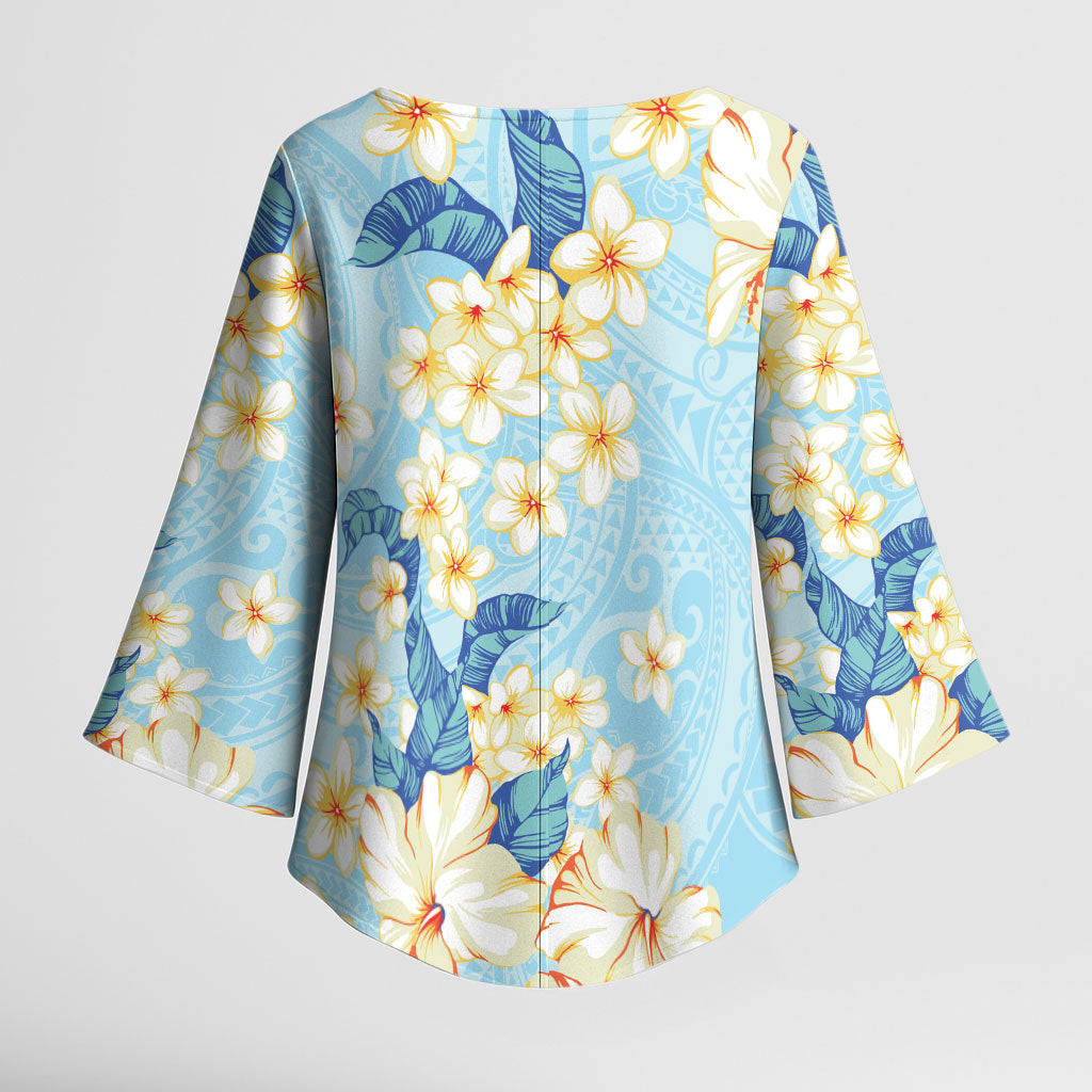 Hawaii Hibiscus Plumeria Blue Kimono Sleeve Blouse Polynesian Pattern LT01 - Polynesian Pride