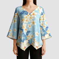 Hawaii Hibiscus Plumeria Blue Kimono Sleeve Blouse Polynesian Pattern LT01 - Polynesian Pride