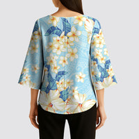 Hawaii Hibiscus Plumeria Blue Kimono Sleeve Blouse Polynesian Pattern LT01 - Polynesian Pride