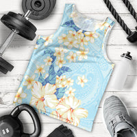 Hawaii Hibiscus Plumeria Blue Men Tank Top Polynesian Pattern
