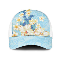 Hawaii Hibiscus Plumeria Blue Mesh Trucker Cap Polynesian Pattern LT01 One Size White Blue - Polynesian Pride