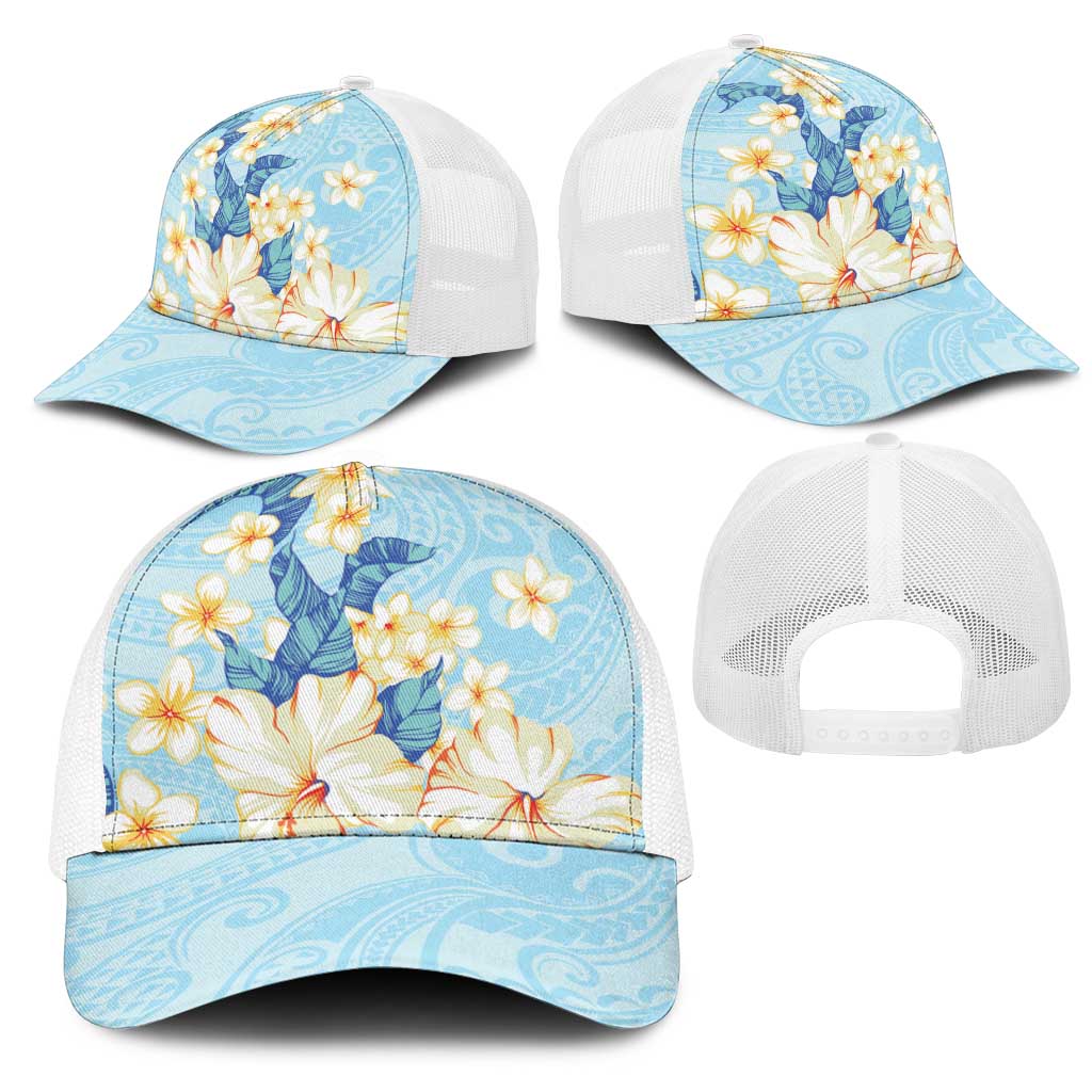 Hawaii Hibiscus Plumeria Blue Mesh Trucker Cap Polynesian Pattern LT01 - Polynesian Pride