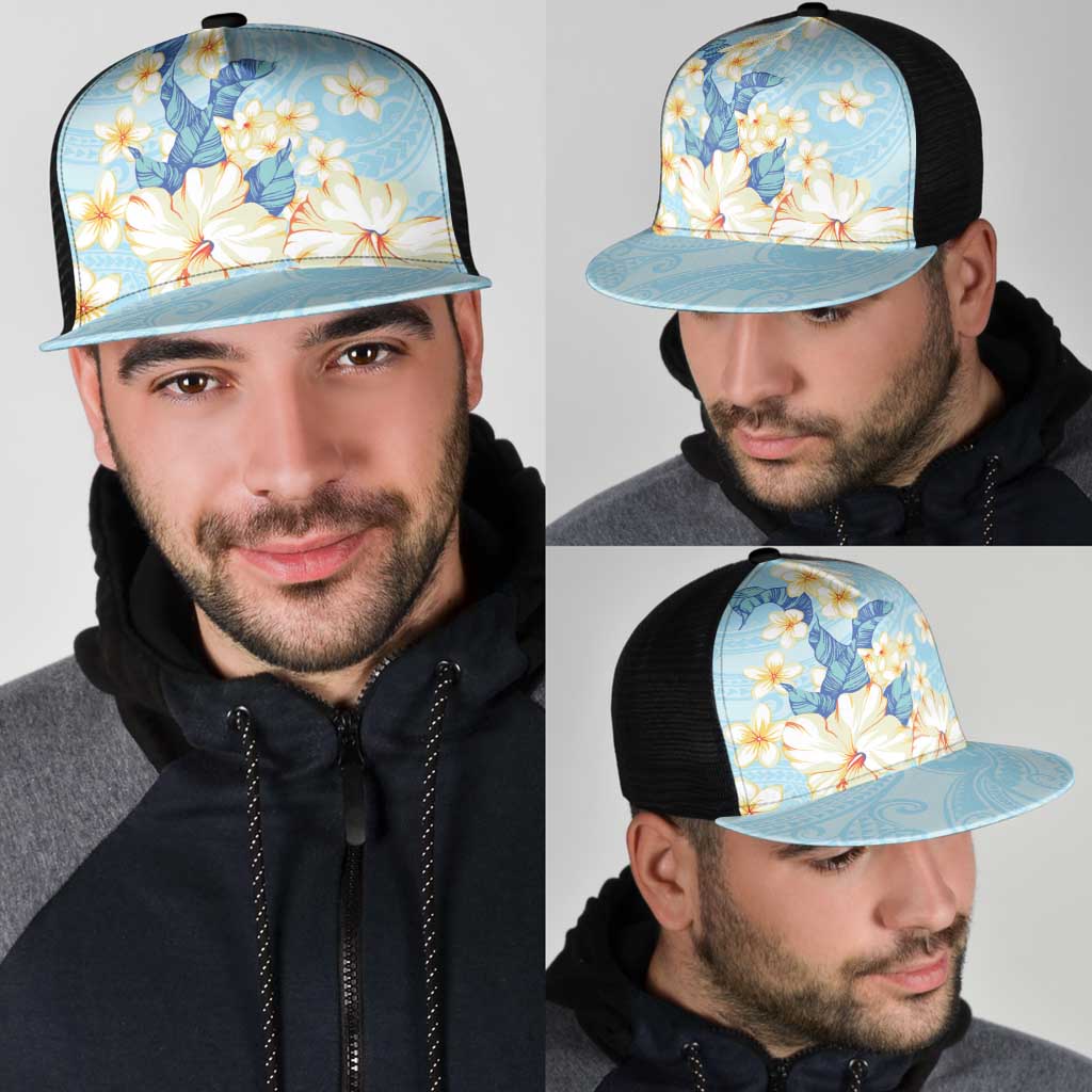 Hawaii Hibiscus Plumeria Blue Mesh Trucker Cap Polynesian Pattern LT01 - Polynesian Pride
