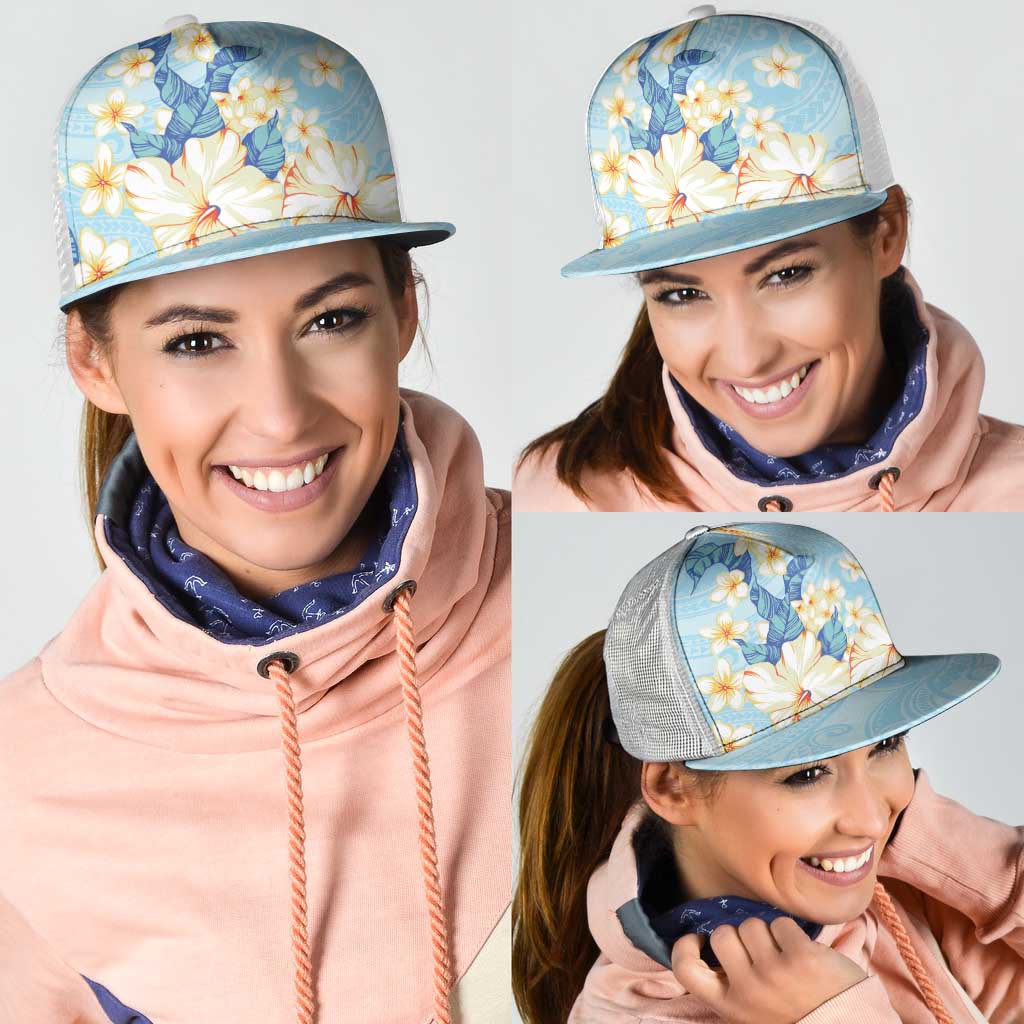 Hawaii Hibiscus Plumeria Blue Mesh Trucker Cap Polynesian Pattern LT01 - Polynesian Pride