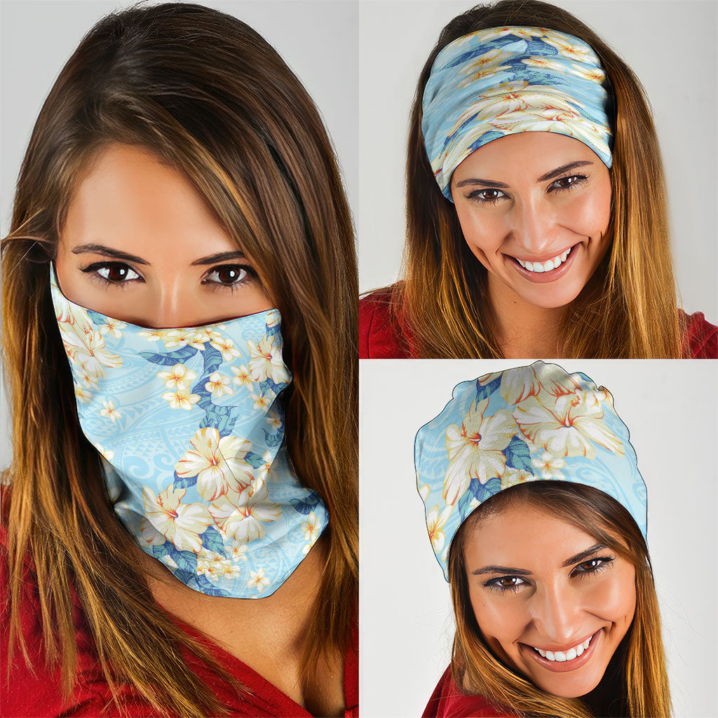 Hawaii Hibiscus Plumeria Blue Neck Gaiter Polynesian Pattern LT01 - Polynesian Pride