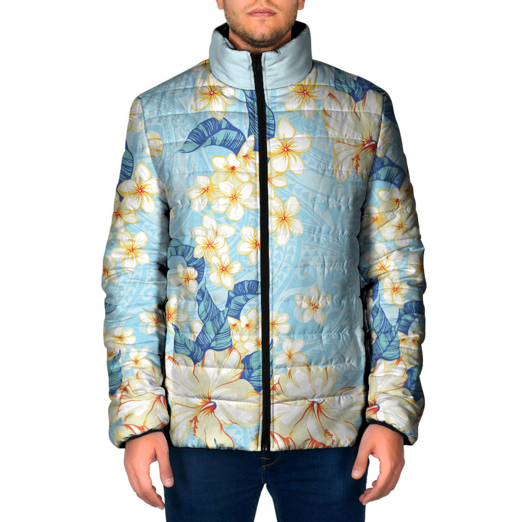 Hawaii Hibiscus Plumeria Blue Padded Jacket Polynesian Pattern LT01 Men Blue - Polynesian Pride