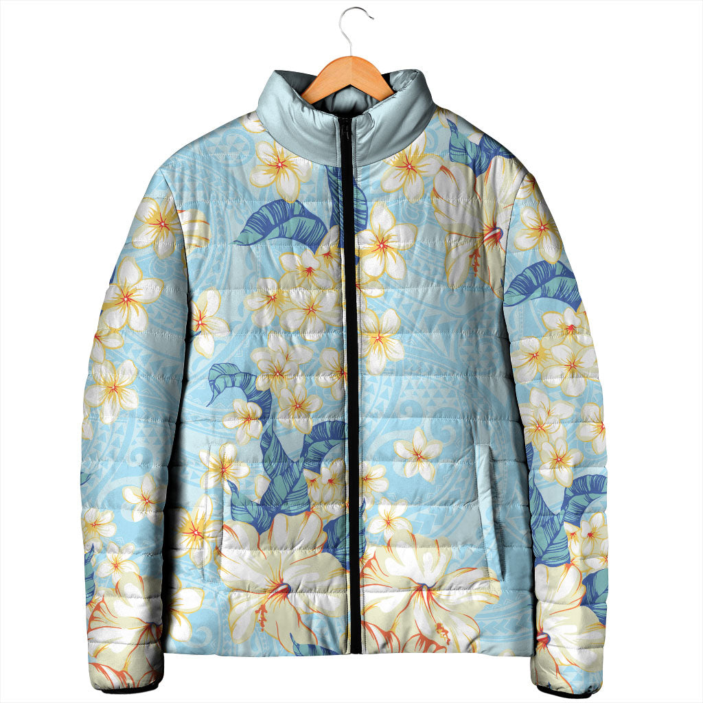 Hawaii Hibiscus Plumeria Blue Padded Jacket Polynesian Pattern LT01 - Polynesian Pride