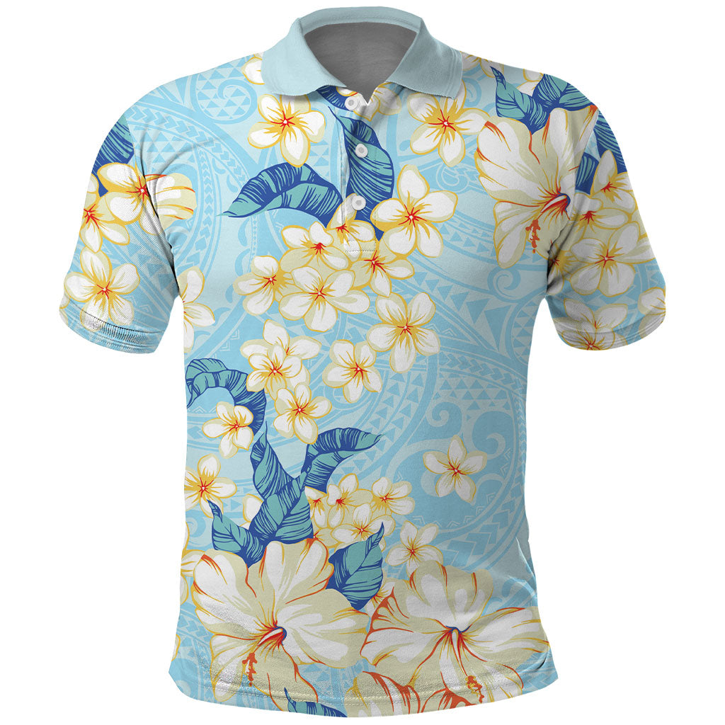 Hawaii Hibiscus Plumeria Blue Polo Shirt Polynesian Pattern LT01 Blue - Polynesian Pride