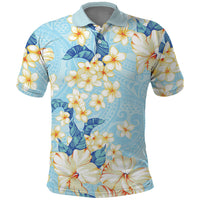 Hawaii Hibiscus Plumeria Blue Polo Shirt Polynesian Pattern LT01 Blue - Polynesian Pride