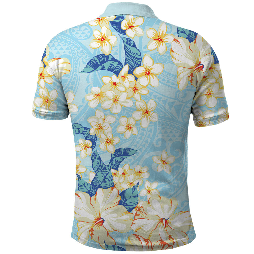 Hawaii Hibiscus Plumeria Blue Polo Shirt Polynesian Pattern LT01 - Polynesian Pride
