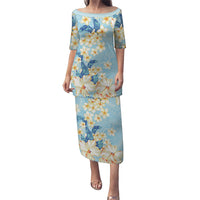 Hawaii Hibiscus Plumeria Blue Puletasi Polynesian Pattern LT01 Long Dress Blue - Polynesian Pride