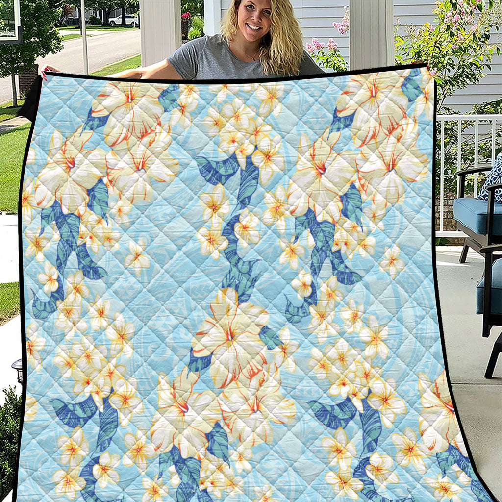 Hawaii Hibiscus Plumeria Blue Quilt Polynesian Pattern LT01 Blue - Polynesian Pride
