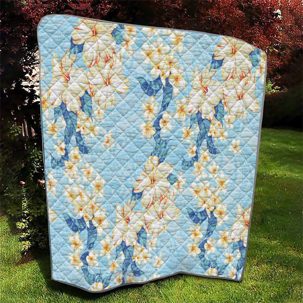Hawaii Hibiscus Plumeria Blue Quilt Polynesian Pattern LT01 - Polynesian Pride