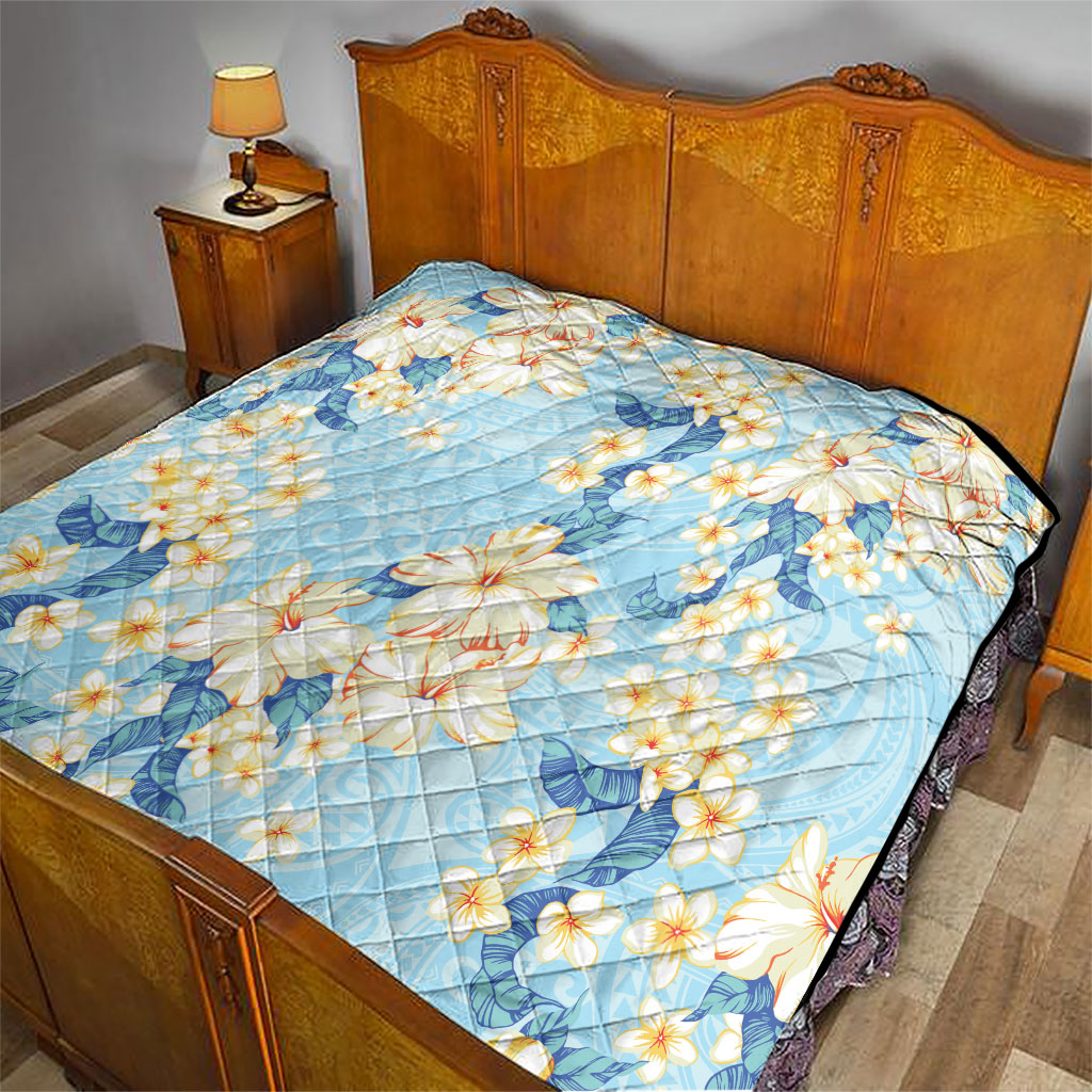 Hawaii Hibiscus Plumeria Blue Quilt Polynesian Pattern LT01 - Polynesian Pride