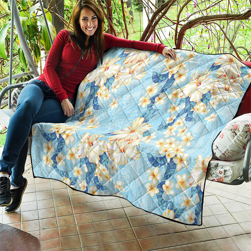 Hawaii Hibiscus Plumeria Blue Quilt Polynesian Pattern LT01 - Polynesian Pride