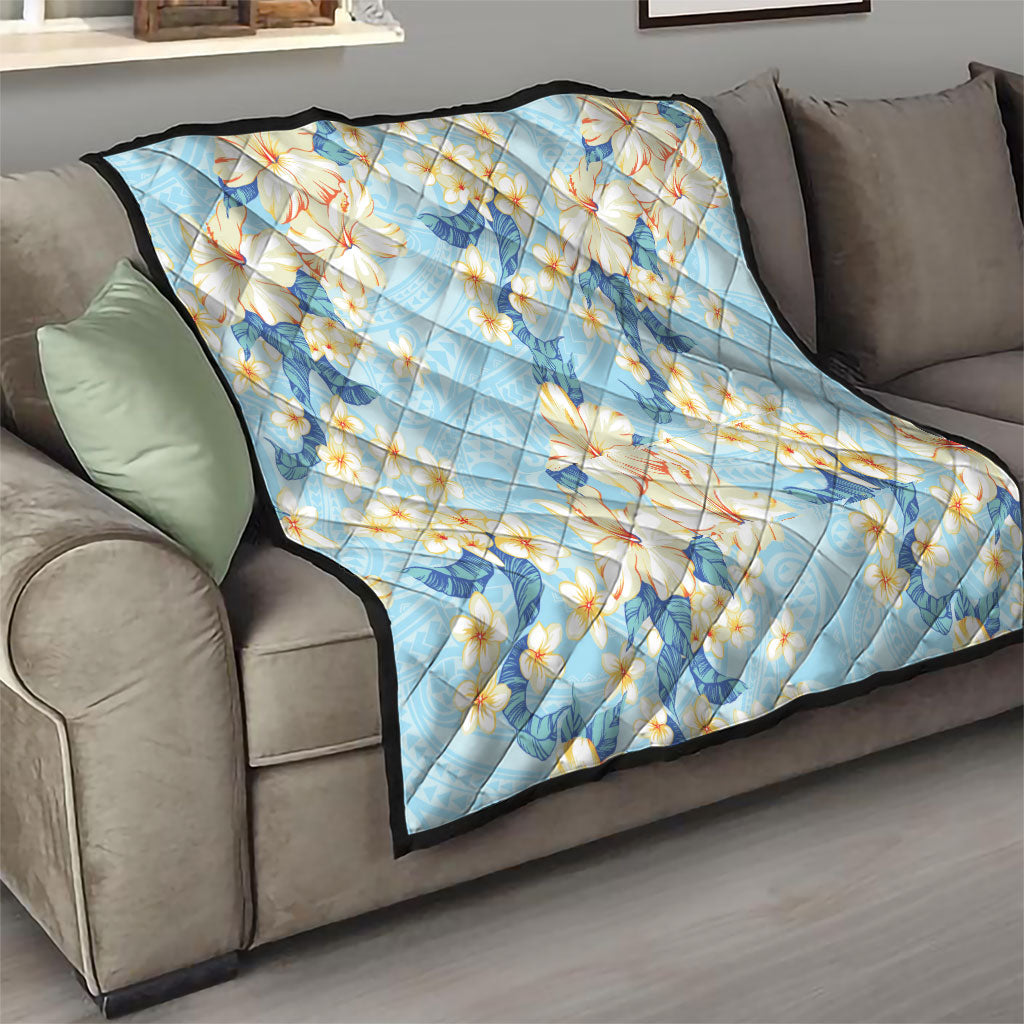 Hawaii Hibiscus Plumeria Blue Quilt Polynesian Pattern LT01 - Polynesian Pride