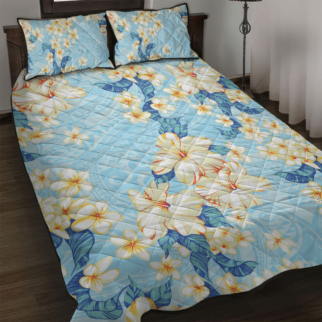 Hawaii Hibiscus Plumeria Blue Quilt Bed Set Polynesian Pattern LT01 Blue - Polynesian Pride