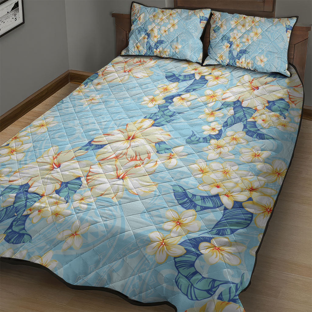Hawaii Hibiscus Plumeria Blue Quilt Bed Set Polynesian Pattern LT01 - Polynesian Pride