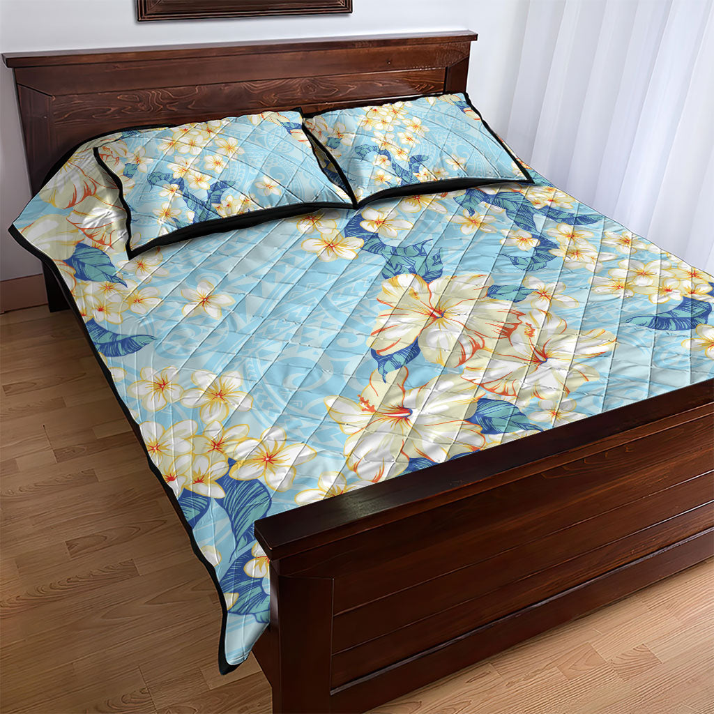 Hawaii Hibiscus Plumeria Blue Quilt Bed Set Polynesian Pattern LT01 - Polynesian Pride