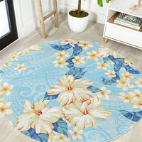 Hawaii Hibiscus Plumeria Blue Round Carpet Polynesian Pattern LT01 Blue - Polynesian Pride