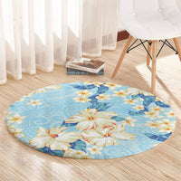 Hawaii Hibiscus Plumeria Blue Round Carpet Polynesian Pattern LT01 - Polynesian Pride