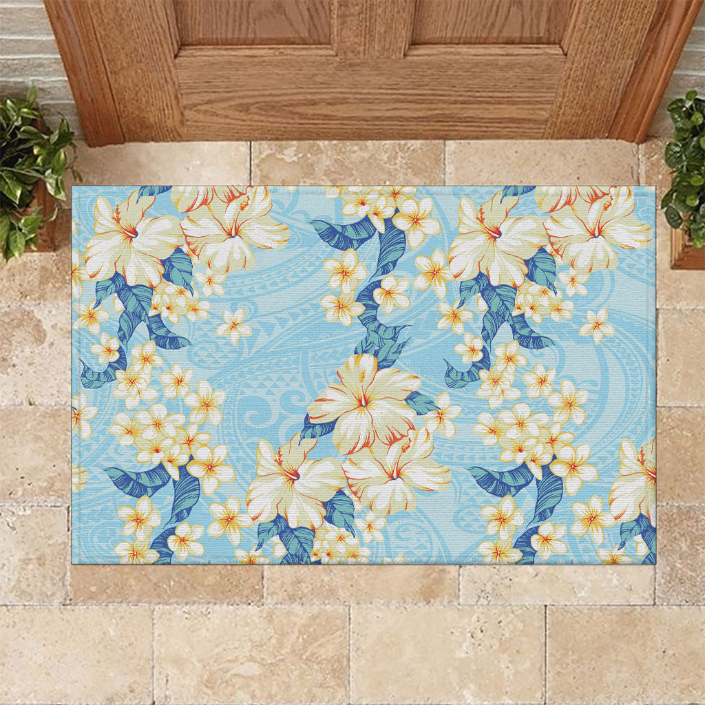 Hawaii Hibiscus Plumeria Blue Rubber Doormat Polynesian Pattern LT01 Blue - Polynesian Pride