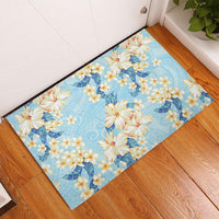 Hawaii Hibiscus Plumeria Blue Rubber Doormat Polynesian Pattern LT01 - Polynesian Pride