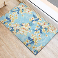 Hawaii Hibiscus Plumeria Blue Rubber Doormat Polynesian Pattern LT01 - Polynesian Pride