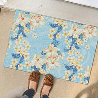 Hawaii Hibiscus Plumeria Blue Rubber Doormat Polynesian Pattern LT01 - Polynesian Pride