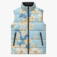 Hawaii Hibiscus Plumeria Blue Sleeveless Puffer Jacket Polynesian Pattern LT01 Unisex Blue - Polynesian Pride